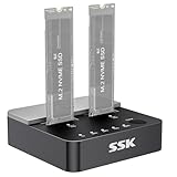 SSK Festplatten Docking Station, 20Gbps Dual Bay NVMe M.2 SSD Gehäuse, Werkzeuglos Dockingstationen für Festplatten Adapter USB 3.2 Gen 2X2 Clone NVMe Gehäuse for M Key PCIE NVMe SSD Case