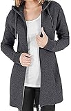 Tuopuda Sweatjacke Damen Lang mit Kapuze Sweatshirt Jacke, Zipper Hoodie Herbst Winter Pulli mit Reißverschluss für Frauen Fleece Kapuzenjacke, Dunkelgrau, XL