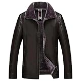 Adhdyuud Herrenjacke aus PU-Leder, Kragen, langärmelig, dick, warm, schmale Passform, Motorrad-Biker-Mantel, braun, XL