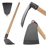 KADAX Gartenhacke mit langem Holzstiel und robustem Stahlblatt, Hacke aus geschmiedetem Stahl, Pflanzhacke für Gartenarbeit, Unkrauthacke (mit Stiel)