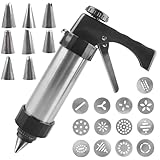 VEGOATY Gebäckpresse Für Spritzgebäck, Edelstahl Spritzgebäck Presse Mit 13 Schablonen Und 8 Tüllen, Garnierspritze Für DIY Plätzchen Backen, Plätzchenpresse Für Kuchen Kekse Und Tortendekoration