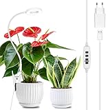 JolleYaa Indoor Pflanzenlampe, Clip-on LED Indoor pflanzenlicht, 10-Segment Dimmen und 3 Farben Pflanzenleuchten, 3/9/12 Stunden Auto ON/OFF Timer für Sukkulenten und Kleine Pflanzen, Weiß, 5V