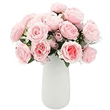 GGTTNRT 4 Bündel Künstliche Blumen Pfingstrosen, Blumenstrauß Künstlich, für Hochzeit Zuhause Büro Bürotischparty Party DIY Deko (Rosa)