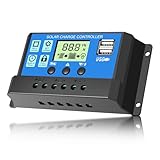 30A Laderegler Solar 12V/24V Solarladeregler mit LED-Display, dualen USB-Anschlüssen, Zeiteinstellung und PWM Autoparameter