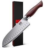 SHAN ZU Profi Santoku Messer küchenmesser 18cm - Japanischer Hochcarbonstahl 10Cr15Mov mit 12° extrem scharfer Klinge & Ergonomischem Pakkaholzgriff - Kochmesser für Fleisch, Gemüse, Fisch