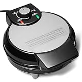 Amazon Basics Belgisches Waffeleisen mit runder 20cm Keramik-Antihaftplatte, Bräunungsregler, Schwarz