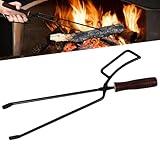 PRITOK Kaminzange Feuerholzzange Schwerlast Anti-Verbrühung: Universal Kohlezange mit Holzgriff, Lange Brennholzzange, Kaminholzzange, Holzzange Kamin für Lagerfeuer, Grill, Kaminöfen (40X10CM)