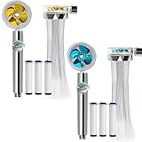 Bamyli 2 Stück Wassersparender Duschkopf mit Filter, 360° Propeller Duschkopf, Duschkopf Filter Sparduschkopf Duschkopf mit Filter Gegen Kalk, mit 6 Stück PP Filterbaumwolle(Gold +Blau)