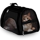Retoo Transporttasche für Katze Hund 53x32x26, Faltbare Transportbox Katzen, Transportbox für Kleine Hund Katze mit Einstellbar Schultergurt, Katzentransportbox, Klein Hundetransportbox Schwarz