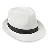 Schramm® Fedora Hut für Damen und Herren Panamahut mit Stoffband Sonnenhut in 5 Umfang 56-58cm 100% Polyester Gangster-Hut Trilby-Look, Farbe:weiss