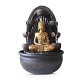 Innenbrunnen Wasserwand Kaskade Buddha Statue Abnehmbares farbenfrohes LED-Licht, Lucky Fountain mit geschlossenem Stromkreis, H 40 cm-Chakra Zen'light