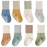 J Poqobog Kleinkind Baby Mädchen Jungen Socken - Baumwolle Rundsocken für Baby Geschenke Pack Baumwollreiche Kniestrümpfe Set (6-12 Monate, Blau Grün Rutschfest 8 Paar)