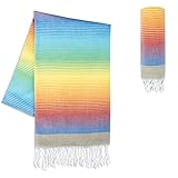 LAYNENBURG Premium Hamamtuch mit handgeknüpften Fransen - 100% Baumwolle - XXL Strandtuch 100x200 cm - Oeko-TEX 100 - Strandhandtuch groß - Saunatuch & Reisehandtuch (Rainbow)