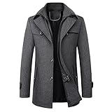 LayeRot Jacke aus Wollmischung für Herren Militärische Einreihige Cabanjacke Dicker, StilVoller, Gesteppter, Gefütterter Trenchcoat (6XL,Grau)