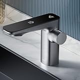 Wasserhahn Bad Waschtischarmatur Mischbatterie Waschbecken Sensorpistole Grau berührungslos heiß und kalt mit Bildschirmanzeige Badarmatur Waschbeckenarmatur