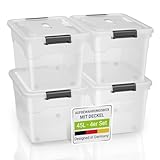 Juskys Aufbewahrungsbox mit Deckel - 4er Set Kunststoff Boxen 45l - Box groß, stapelbar, transparent - Aufbewahrung Ordnungssystem Aufbewahrungsboxen