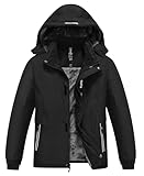 MoFiz Winterjacke Jungen Skijacke Warm Innenfutter Kinder Wasserdichte Winddichte Parka Outdoor Softshelljacken mit Abnehmbare Kapuze Schwarz XL (DE164-176)
