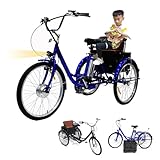 NOOGRRFA 350w Elektro-Dreirad Für Erwachsene,36v,12ah Akku,24x1.0 Reifen Mit Multifunktionssitz,25km/H,30-40km Reichweite,300lb Tragkraft,Personen Ziehen Und Dinge Transportieren,Zum Einkaufen,Blue