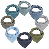 WD&CD 8 Stück Baby Dreieckstuch Lätzchen, Doppellagig Weiche & Absorbierende Musselin Halstüch Sabberlätzche mit 2 Verstellbares Druckknopf für Baby, Kleinkinder, Neugeborene, Jungen, Mädchen - Blau