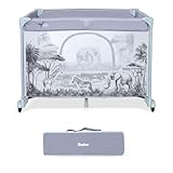 Asalvo Square Laufstall für Babys, quadratisch, faltbar, 93 x 93 cm, mit atmungsaktivem Netzstoff, Laufstall für Babys, Laufstall, gepolsterte Unterlage und Tragetasche, Grauwald