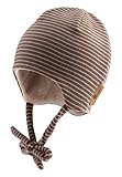 Sterntaler Beanie gestreift aus Microfleece - Baby und Kinder Mütze mit angeschnittenen Ohrenklappen und Bindeband - gefüttert mit Baumwollfleece - dunkelgrau, 37