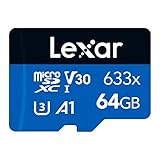 Lexar 633x 64GB Micro SD Karte, microSDXC UHS-I Karte ohne SD-Adapter, Bis zu 100 MB/s Lesen, Speicherkarte Micro SD A1, C10, U3, V30 (LMS0633064G-BNNAA)