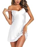 Aseniza Nachthemden für Damen Sexy Nachtwäsche V-Ausschnitt Weiße Negligee Seide Dessous Babydoll Cami Slip Nachtkleid mit Spaghettiträger,A-Weiß,S