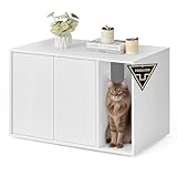 SONGMICS HOME Katzenklo-Schrank, Toolless-Technologie, Superschnelle werkzeuglose Montage, Katzenschrank für große Katzen, Push-to-Open Türen, Katzenhaus, minimalistisch, schneeweiß PCL013W01