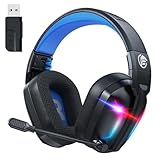 Fachixy 「2024 New」 FC300 Wireless Gaming Headset - Verlustfrei 2,4 GHz & Bluetooth - 50 Std. Akku, 50-mm-Treiber, coole RGB-Lichter, Spatial Audio - Für PC, PS5, PS4, Mac, Switch, Blau