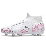 clofab Fussballschuhe Damen Herren Kunstrasen Turf Fußballschuhe Jugend Hallenschuhe Ground Outdoor Sportschuhe Für AG FG Fußball Trainingsschuhe (41,Weiß/AG)