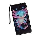 JUDENTIDOS Niedliche Damen-Geldbörse, Leder, lang, RFID-blockierend, Kartenhalter, Clutch-Organizer, Niedliches Axolotl, Einheitsgröße