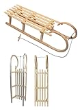 Hörnerschlitten Hörnerrodel [Holzschlitten] mit Zugseil Leichtlauf-Stahlkufenbeschläge 120cm Buchenholz massiv 2 Personen + GRATIS