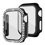 2 Stück 40 mm Hülle kompatibel mit Apple Watch Cover, Bling Diamond Cover + harte PC-Hülle mit gehärtetem Glas Displayschutz, kompatibel für Apple Watch Serie SE 9 8 7 6 5 4, Schwarz