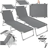 tectake 2er Set Liegestuhl Garten mit Sonnenschutz, Gartenliege klappbar, Balkon oder Terrassen Liege mit Verstellbarer Rückenlehne, Strandliege mit Sonnendach, bis zu 110 kg belastbar - grau
