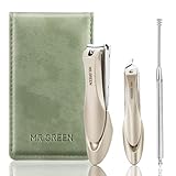 MR.GREEN Nagelknipser, 3-teiliges Nagelknipser-Set mit Spritzschutz-Fingernagelknipser und Ohrlöffel, professioneller Nagelknipser für Damen und Herren, Edelstahl-Nagelschneider mit Lederetui (grün)