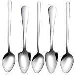 Grapefruit Löffel 5 Teiliges Set,4 Grapefruitlöffel aus Edelstahl,Kiwi Löffel, Grapefruitlöffel,Dessertlöffel,mit Wellenschliff geeignet für Obst