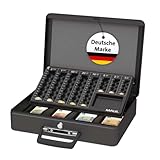 MAUL Geldkassette mit Münzzählbrett aus Stahl | 37 x 29 x 12 cm | Geldkassette abschließbar | Entnehmbares Scheinfach | Tragbare Kasse mit 2 Schlüsseln | Ideal als Registrierkasse | Schwarz