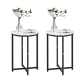 LTTROMAT Gold Beistelltisch-Set, moderner runder Beistelltisch mit Metallbeinen, kleiner Akzent Couchtisch mit Marmor-Tischplatte, Nachttisch für Wohnzimmer, Schlafzimmer, kleiner Raum (Schwarz)