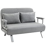 HOMCOM Schlafsofa Schlafcouch mit Verstellbarer Rückenlehne, Wurfkissen, 2er-Sofa mit Schlaffunktion, Samtoptik, Armlehne, Couch für Wohnzimmer, Schlafzimmer, Hellgrau