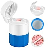 Fefod 4 in 1 Tablettenmörser, Tabletten Zerkleinern mit Tablettenschneider, Tablettenzerkleinerer mit Mahlkopf, Tablettenfach, Wasserspeichertank, Multifunktionaler Schneller Tablettenmörser (Blau)