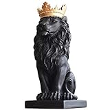 H&W Krone Löwe Statue, Schwarze Skulpturen, Harz Löwenfiguren für Männer, Kunst Statue Ornamente für Haus Büro Wohnzimmer Bücherregal Tisch Schreibtisch Housewarming Décor