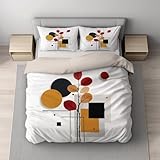 Weiß Ocker Bettwäsche Set (220 x 240) - Flauschige Hell Bettwäsche - Atmungsaktiv Warm Hautfreundlich – Weiche Bettwäsche - Mit Reißverschluss - Abstrakt Zeitgenössisch Geometrisch Farbblock