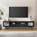Flycity TV Lowboard 200 cm, Fernsehtisch, Stehend/Hängend, Italienischer TV Schrank aus Holz, TV Board Schwarz für 75-Zoll-Fernseher, TV Sideboard Wohnzimmer