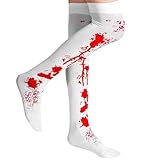 Kielsjajd Strumpfhose Halloween Damen, Overknee Strümpfe mit Blutspritzern, Leggings, Cosplay Socken Frauen, Sexy Accessoire, Karneval Kostüme Damen, Stulpen mit Blut (Red, One Size)