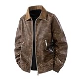 FASLOLSDP Motorradjacke Herren PU-Lederjacke Fliegerjacke aus Atmungsaktivem Kunst Leder mit Umlegekragen für Motorradfahren Freizeitaktivitäten und Outdoor Winddichte Warme Jacke