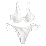 ZAFUL Damen Zweiteiliger Bügel Bikini-Set, Leopardenmuster Criss Cross Push Up High-Cut Gepolsterte Bikini Badeanzug (A-Weiß,M)