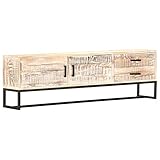 HETFTJN TV-Schrank Weiß 140x30x45 cm Massiv Akazie, Lowboard mit 2 Türen & 2 Schubladen, stahlverstärkt modern & langlebig für Wohnzimmer Flur Schlafzimmer