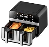 XYJBHB XXL Dual- Zone Heißluftfritteuse 9L (2×4.5L), 8-in-1 Airfryer mit Sichtfenster & Touchscreen, 1800W, Doppelkammer, Sync-Cook, Ölfrei, Spülmaschinenfest, Smart Finish, Dörren & Vorheizen