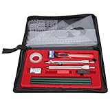 Adfaga 17-teiliges professionelles Geometrie-Set mit Zirkel, Linealen, Bleistiften, Radiergummi für Schüler, Schule, Klassenzimmer, Architekturzeichnung, Edelstahl-Werkzeuge in sch