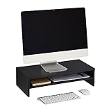 Relaxdays Monitorständer, Zusatzablage, HxBxT: 14,5 x 54 x 25,5 cm, Bildschirmerhöhung für Schreibtisch, modern, schwarz